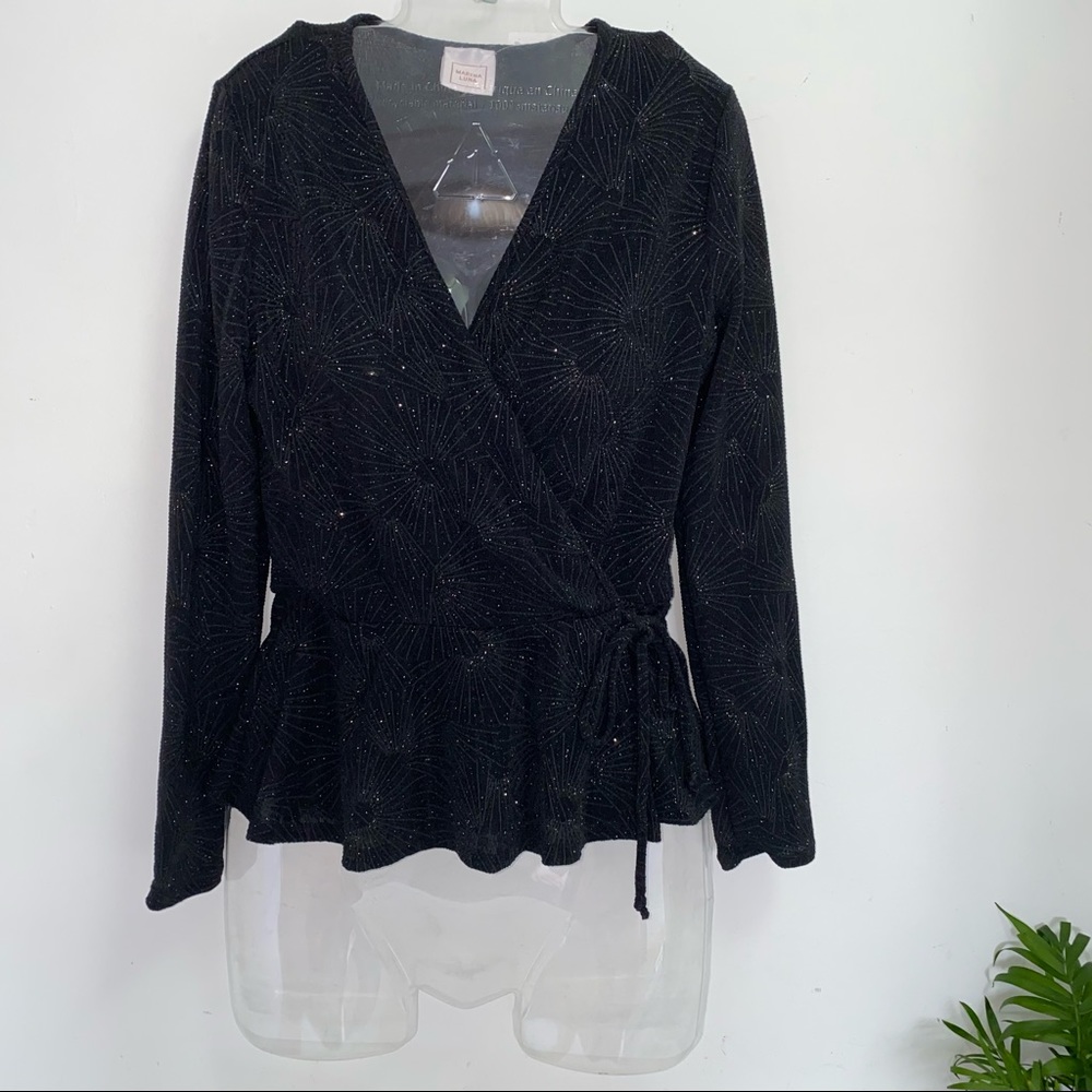 NEW Marina Luna Black Long Sleeve Sparkly Dress Shirt Size Small